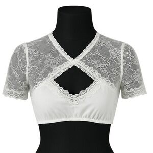 New Large White Lace Dirndl Blouse High Keyhole Neck Vneck Top Oktoberfest